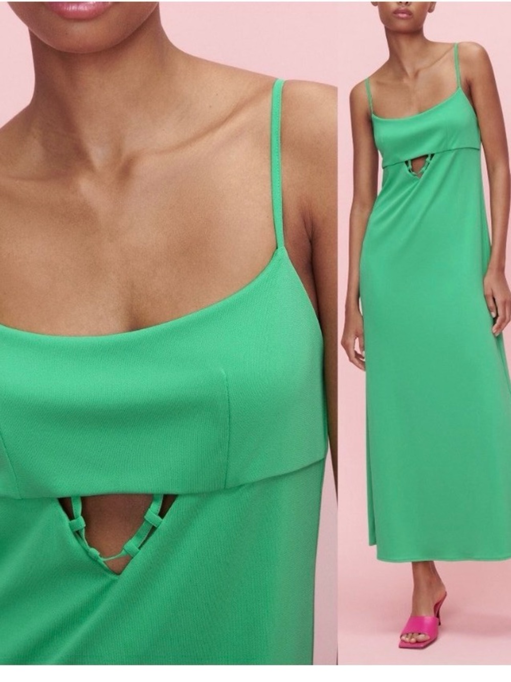 Zara Green Maxi Dress with Front cutout detail